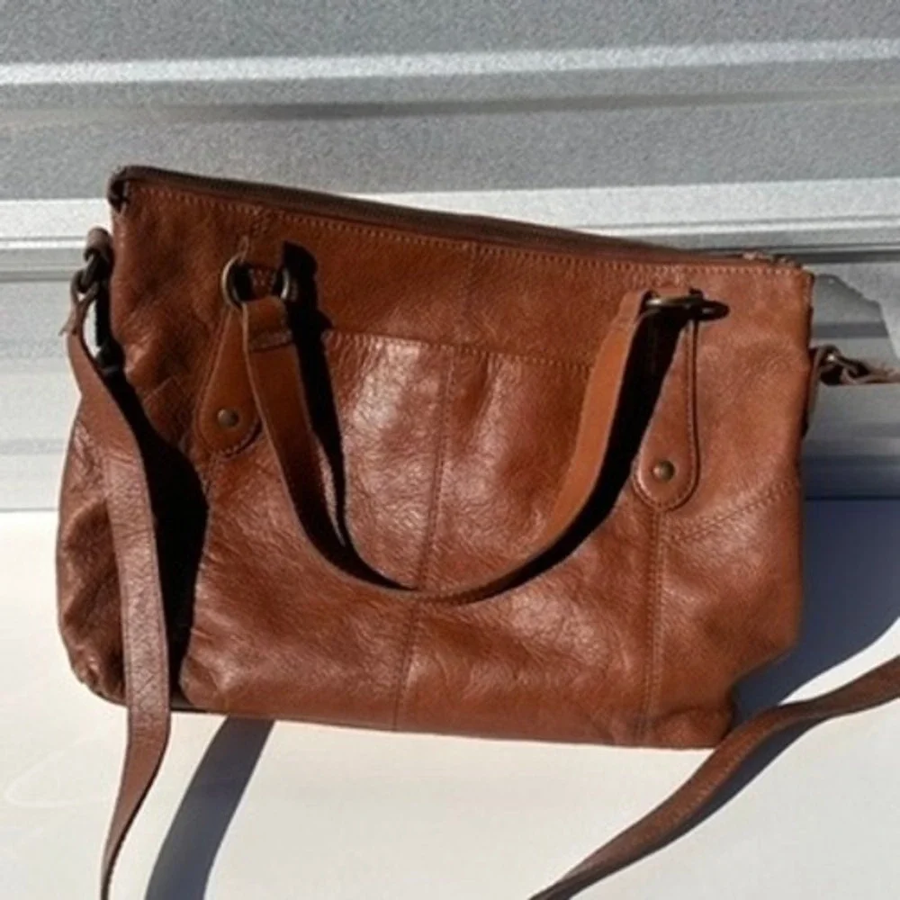 Frye Leather Purse Satchel Cognac Brown Leather Crossbody Bag 13